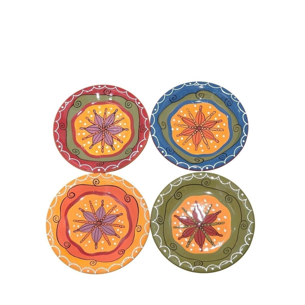 Pier 1 Hand Painted Plates (4), Sunburst Ironstone Dinnerware, Wall Home Decor